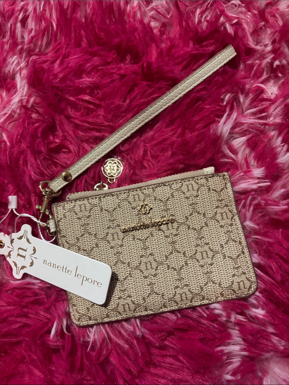 Nannette Lepore Beige Wristlet Card Holder NWT minimal wallet